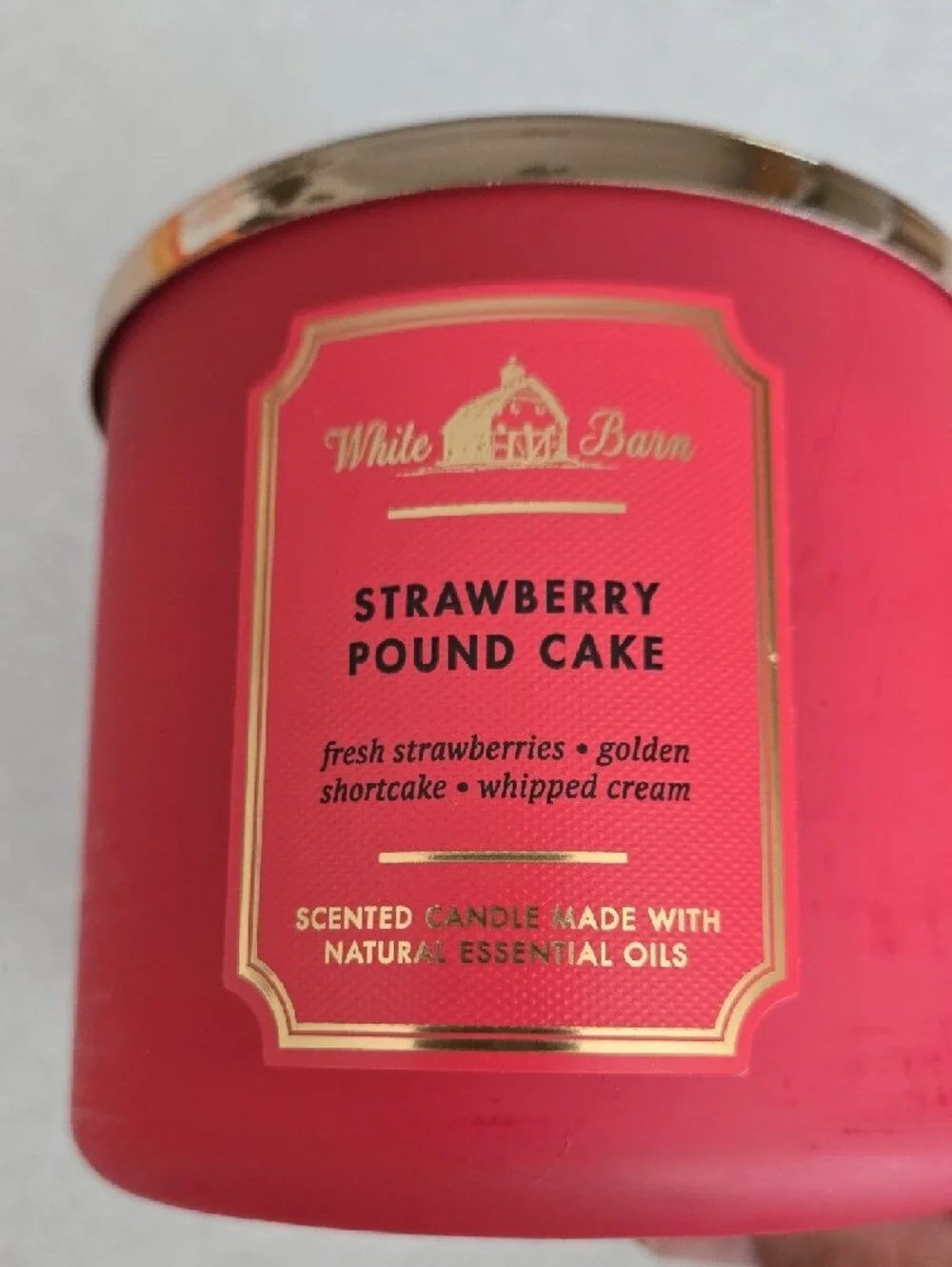 White Barn Strawberry Pound Cake Candle - Bright Pink with Gold Lid - Picture 3 of 5